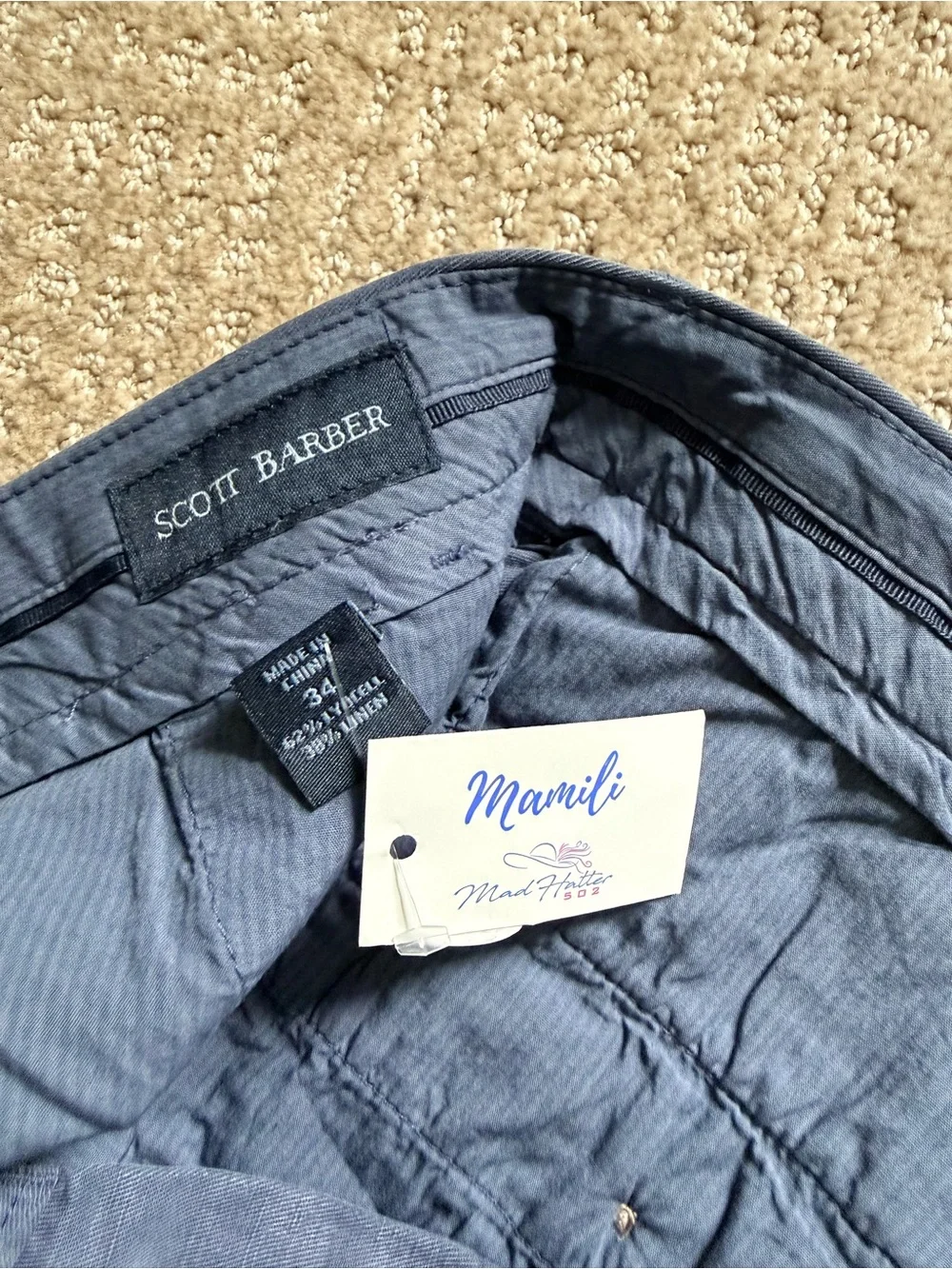NWT Scott Barber Men’s Linen Blend Shorts – Size 34 – Blue – 8” Inseam